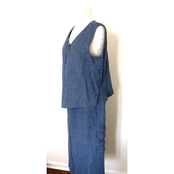 VTG IC Collection Lagenlook Asymmetrical Linen Chambray Zip Shirt Skirt Set XL - Picture 9 of 14